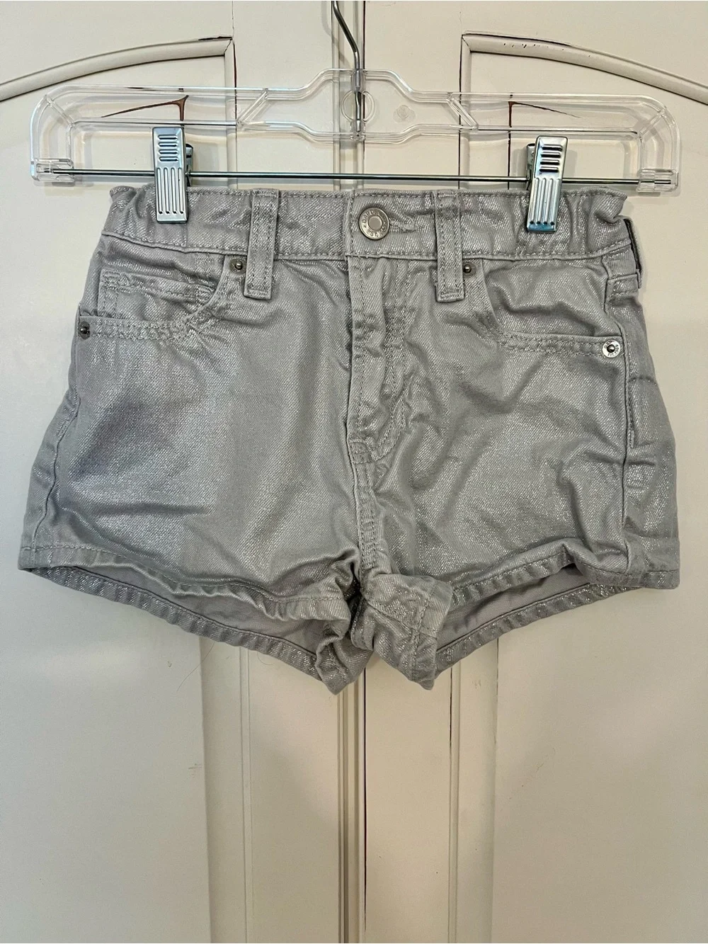 Girls' Metallic Silver Denim Shorts
